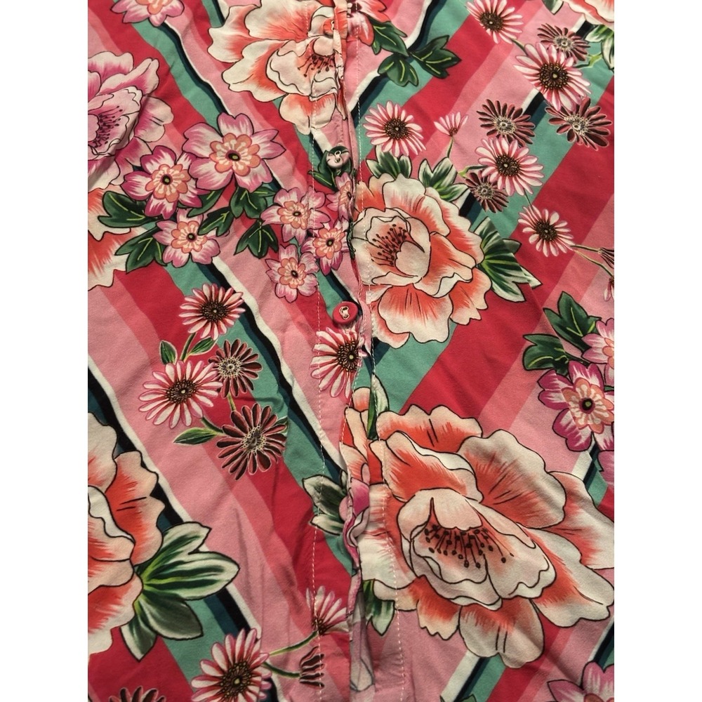Johnny Was Bocardi Button Down Shirt Dress Pink Floral Roll Tab Sleeves  Medium - Picture 4 of 12